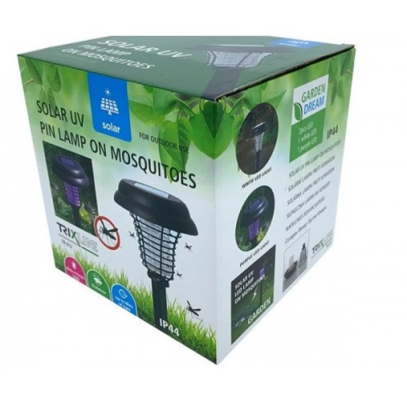 Lampă solară cu LED-uri împotriva țânțarilor, LED UV violet și alb, cu încărcare solară