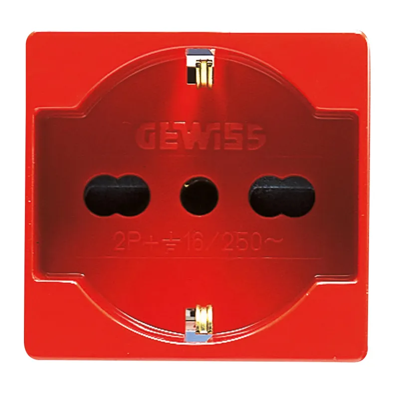 Priza, Standard, Italiana/Germana, 250V, C.A., Pentru, Linii, Dedicate, 2P+E, 16A, Cu, Amperaj, Dublu, P40, 2, Module, Rosu, Sistem, Gewiss, System, GW20296
