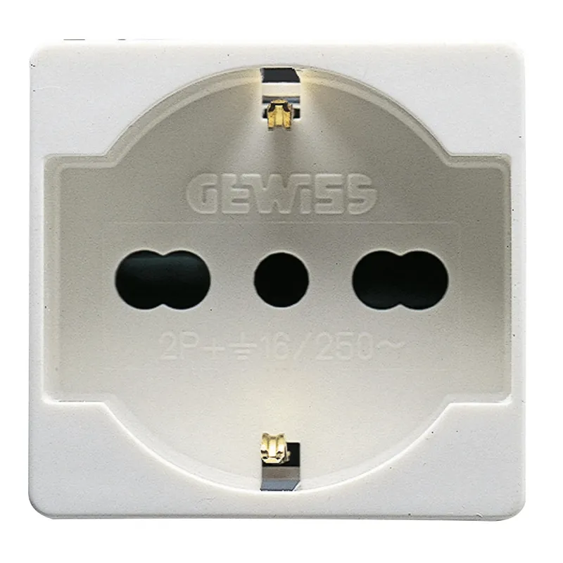 Priza, Standard, Italiana/Germana, 250V, C.A., 2P+E, 16A, Cu, Amperaj, Dublu, P40, 2, Module, Sistem, Alb, Gewiss, System, GW20246