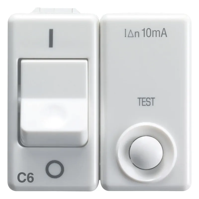 Intrerupator, Miniatural, De, Curent, Rezidual, 230V, C.A., Clasa, A, 1P+N, 6A, 3Ka, 10Ma, Caracteristica, C, 2, Module, Sistem, Alb, Gewiss, System, GW20437