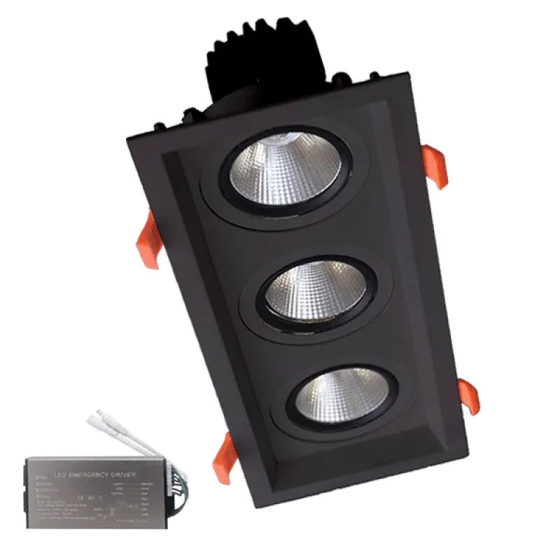 Spot LED, Triplu, Mobil, 3X15W, 230V, 4000K, Negru, + Kit Emergenta