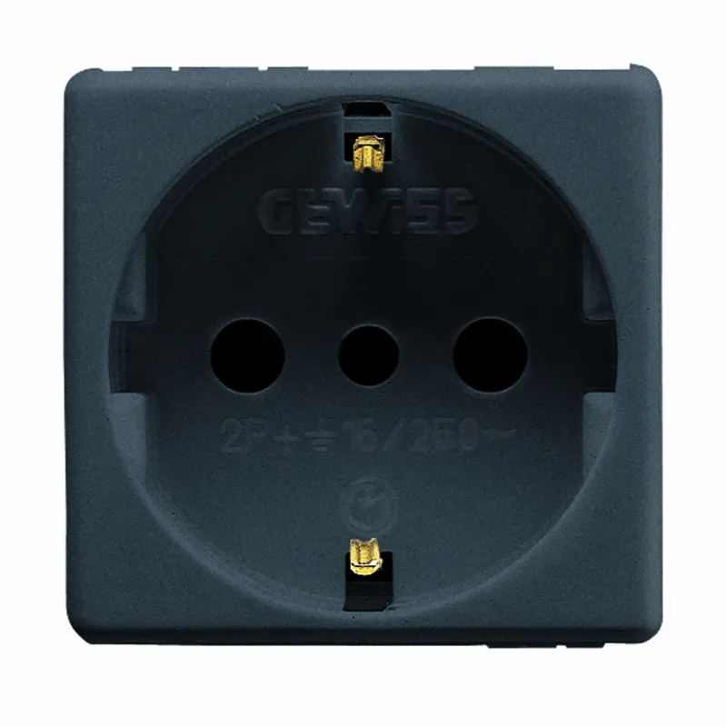 Priza, Standard, Italiana/Germana, 250V, C.A., 2P+E, 16A, P30, 2, Module, Sistem, Negru, Gewiss, System, GW21205