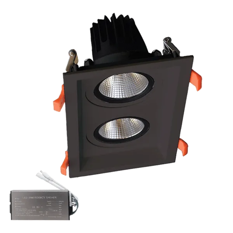 Spot LED, Dublu, Mobil, 2X15W, 230V, 3000K, Negru, + Kit Emergenta