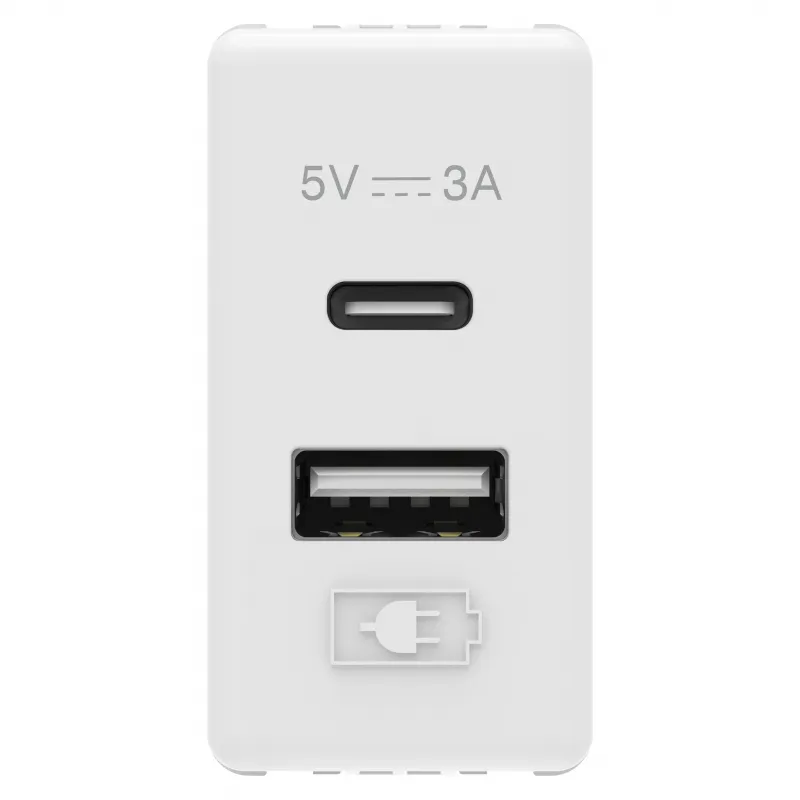 Incarcator, Usb, TIP, A+C, 3A, Alb, Sistem, Gewiss, System, GW20363