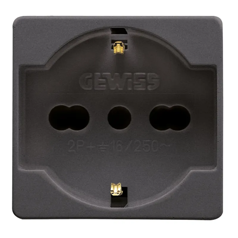 Priza, Standard, Italiana/Germana, 250V, C.A., 2P+E, 16A, Cu, Amperaj, Dublu, P40, 2, Module, Sistem, Negru, Gewiss, System, GW21246
