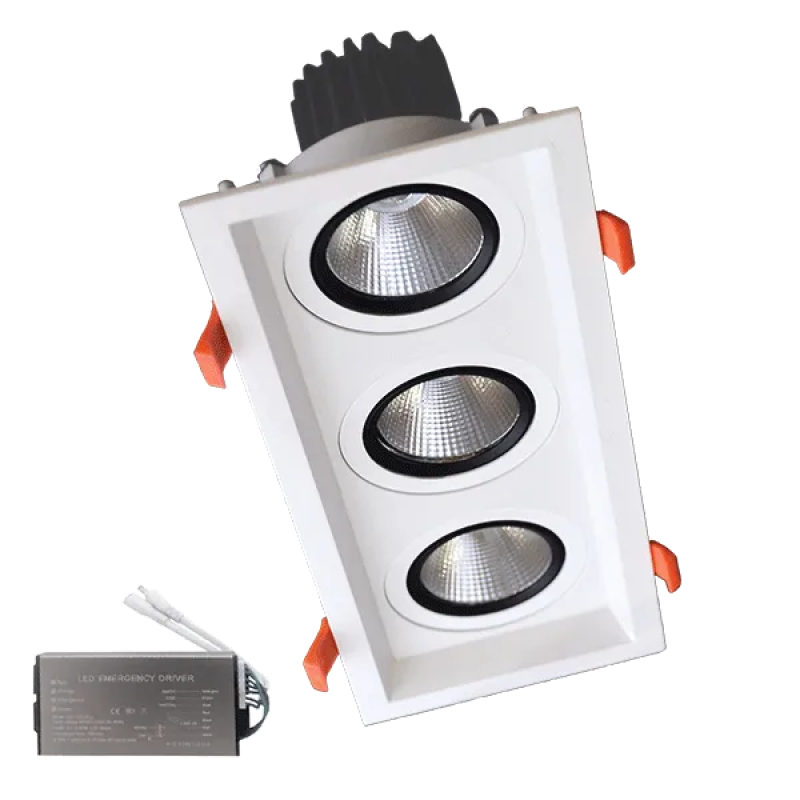 Spot LED, Triplu, Mobil, 3X15W, 230V, 3000K, Alb, + Kit Emergenta