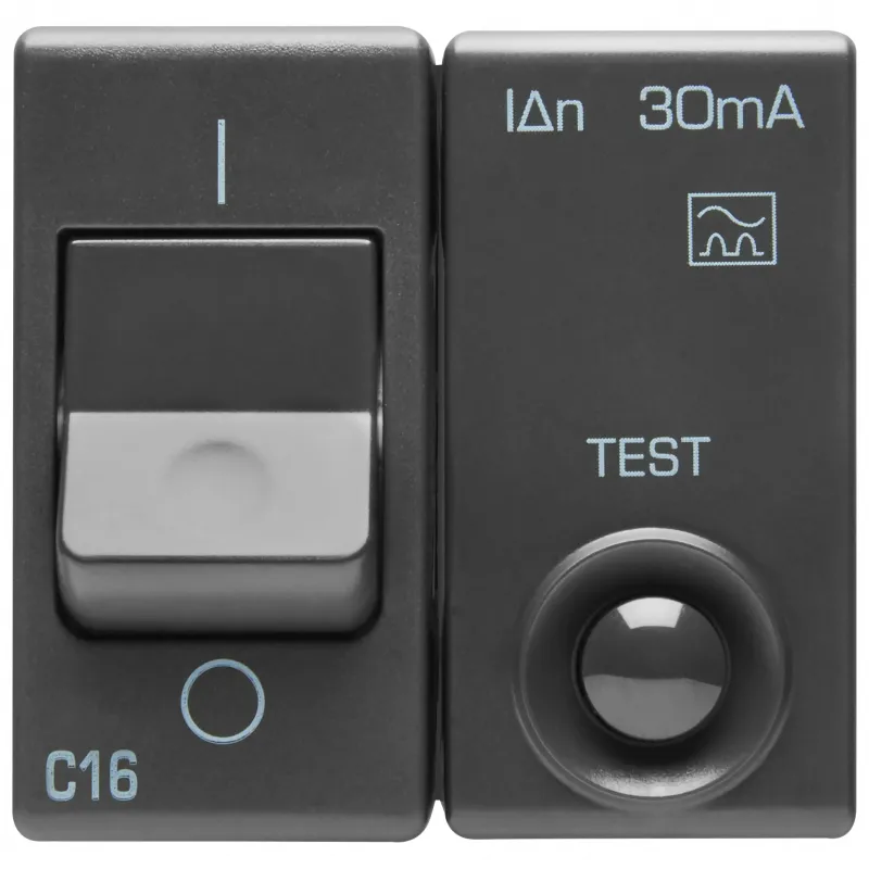 Intrerupator, Miniatural, De, Curent, Rezidual, 230V, C.A., Clasa, A, 1P+N, 16A, 3Ka, 30Ma, Caracteristica, C, 2, Module, Sistem, Negru, Gewiss, System, GW21450