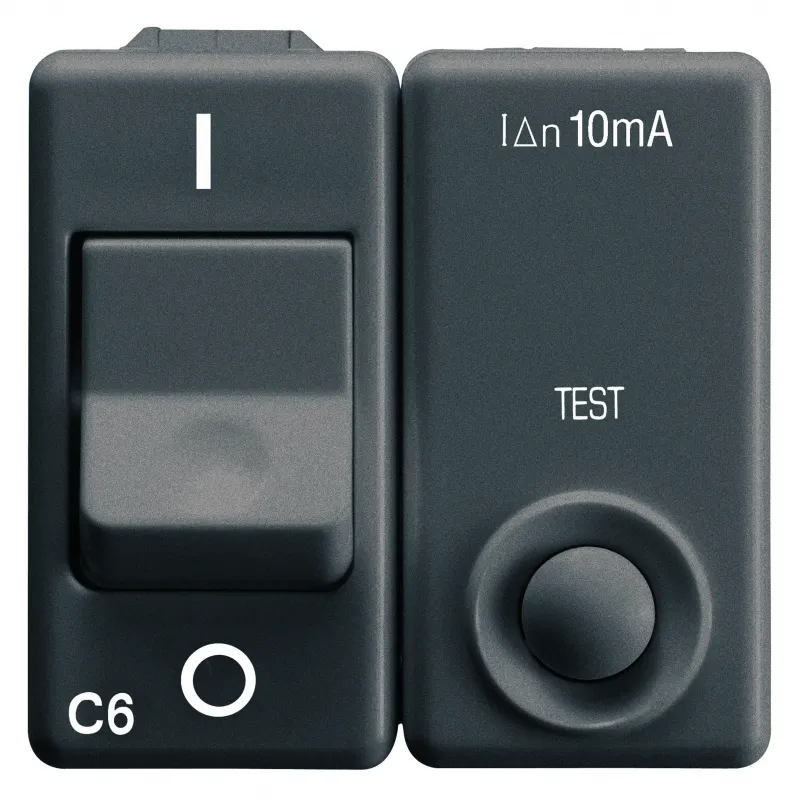 Intrerupator, Miniatural, De, Curent, Rezidual, 230V, C.A., Clasa, A, 1P+N, 6A, 3Ka, 10Ma, Caracteristica, C, 2, Module, Sistem, Negru, Gewiss, System, GW21437